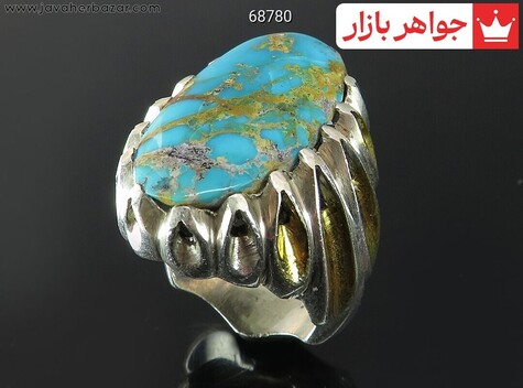 انگشتر نقره فیروزه نیشابوری درشت مردانه - 68780