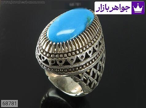 انگشتر نقره فیروزه نیشابوری درشت مردانه - 68781