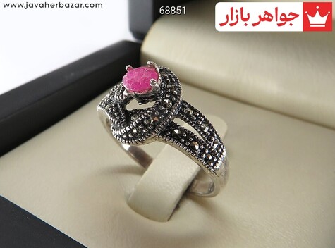 انگشتر نقره یاقوت صورتی طرح یاس زنانه - 68851