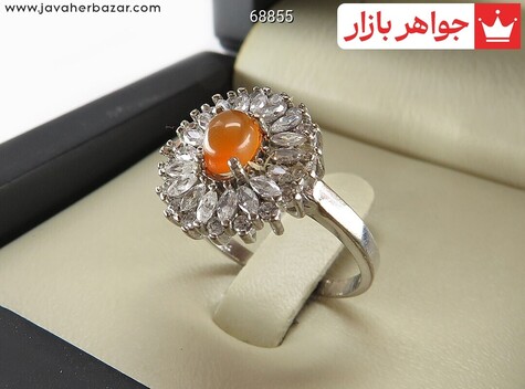 انگشتر نقره عقیق یمنی نارنجی طرح تارا زنانه