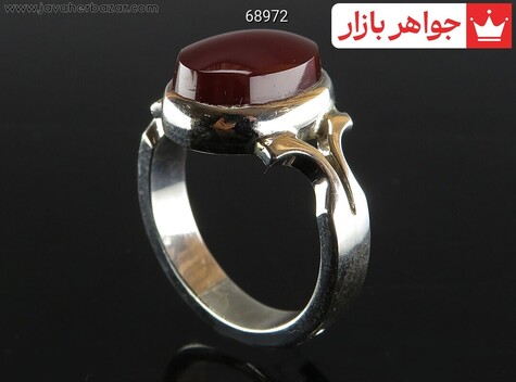 انگشتر نقره عقیق یمنی قرمز کلاسیک مردانه - 68972