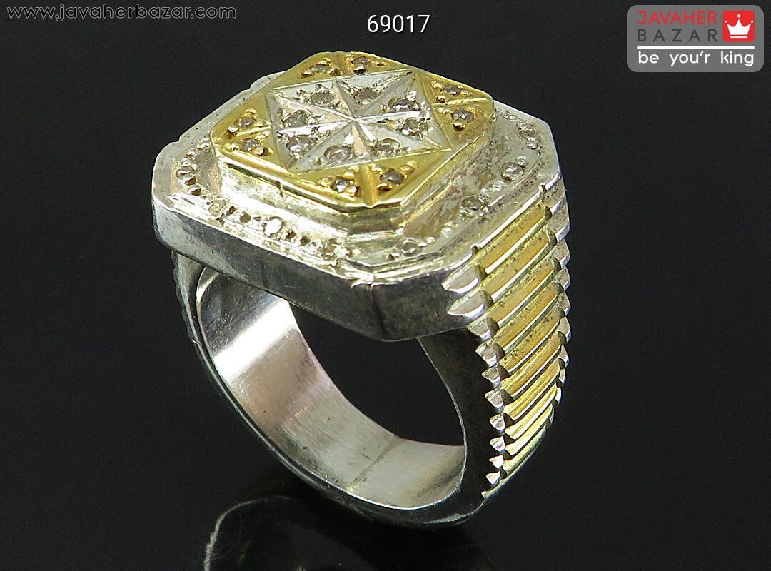 انگشتر نقره الماس شاهانه مردانه دست ساز