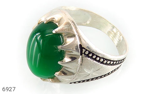 انگشتر نقره عقیق سبز خوش رنگ درشت مردانه - 6927