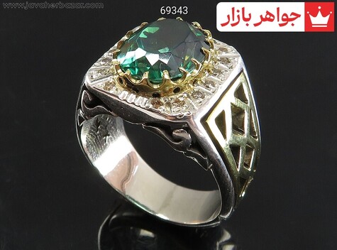انگشتر نقره توپاز مردانه دست ساز با برلیان اصل - 69343