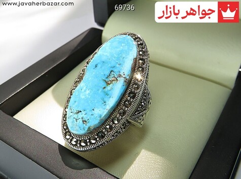 انگشتر نقره فیروزه نیشابوری درشت فاخر زنانه - 69736