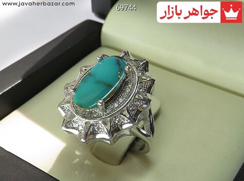 انگشتر نقره فیروزه نیشابوری درشت زنانه - 69744