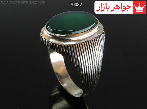 انگشتر نقره عقیق سبز اسپرت مردانه به همراه حرز امام جواد - 70032