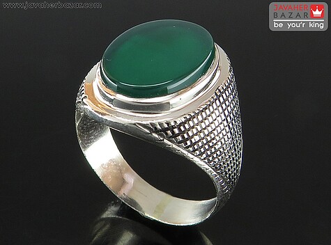 انگشتر نقره عقیق سبز طرح اسپرت مردانه حرزدار - 70055