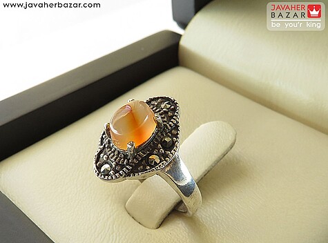 انگشتر نقره عقیق یمنی نارنجی زیبا زنانه - 70102