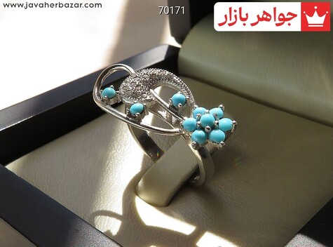 انگشتر نقره فیروزه نیشابوری طرح دلیار زنانه - 70171