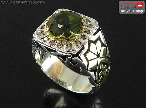 انگشتر نقره زبرجد الماس تراش مردانه دست ساز با برلیان اصل - 70700