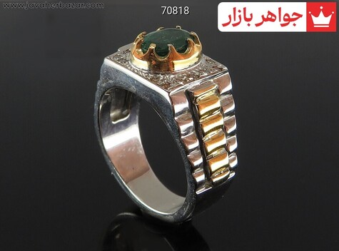 انگشتر نقره زمرد مردانه دست ساز با برلیان اصل - 70818