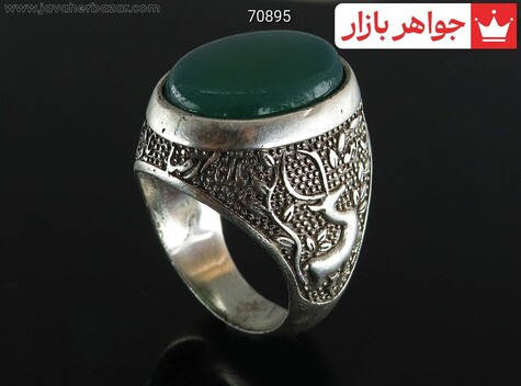 انگشتر نقره عقیق سبز یا ضامن آهو مردانه - 70895