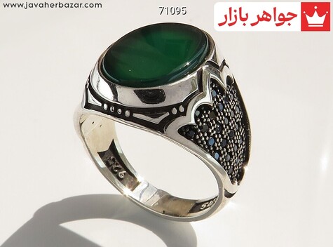 انگشتر نقره عقیق سبز طرح امیر مردانه میکروستینگ - 71095