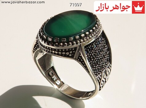 انگشتر نقره عقیق سبز طرح آبتین مردانه میکروستینگ - 71097