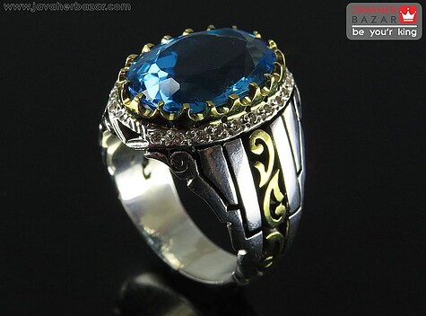 انگشتر نقره توپاز الماس تراش مردانه دست ساز با برلیان اصل - 71705