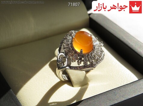 انگشتر نقره عقیق یمنی نارنجی پرتقالی جذاب زنانه