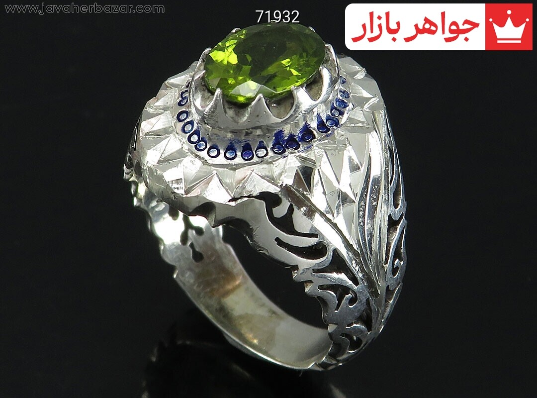 انگشتر نقره زبرجد آینه کاری درخشان مردانه دست ساز