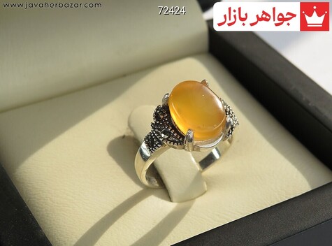 انگشتر نقره عقیق یمنی نارنجی پرتقالی زنانه - 72424