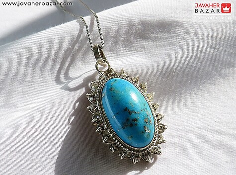 آویز نقره فیروزه کرمانی درشت - 72638