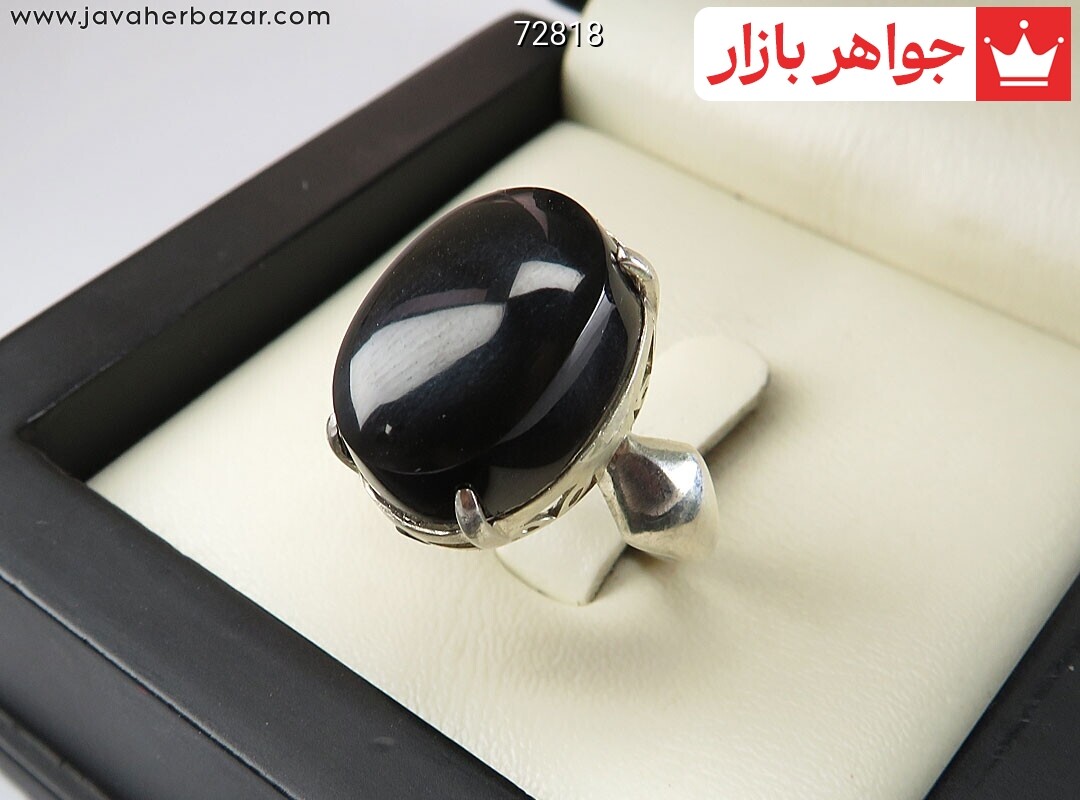 تصویر عکس خرید ، قیمت و خواص انگشتر عقیق یمن سیاه زنانه اصل