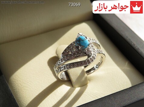 انگشتر نقره فیروزه نیشابوری طرح خاص زنانه - 73069