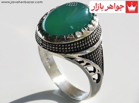 انگشتر نقره عقیق سبز مردانه - 73227