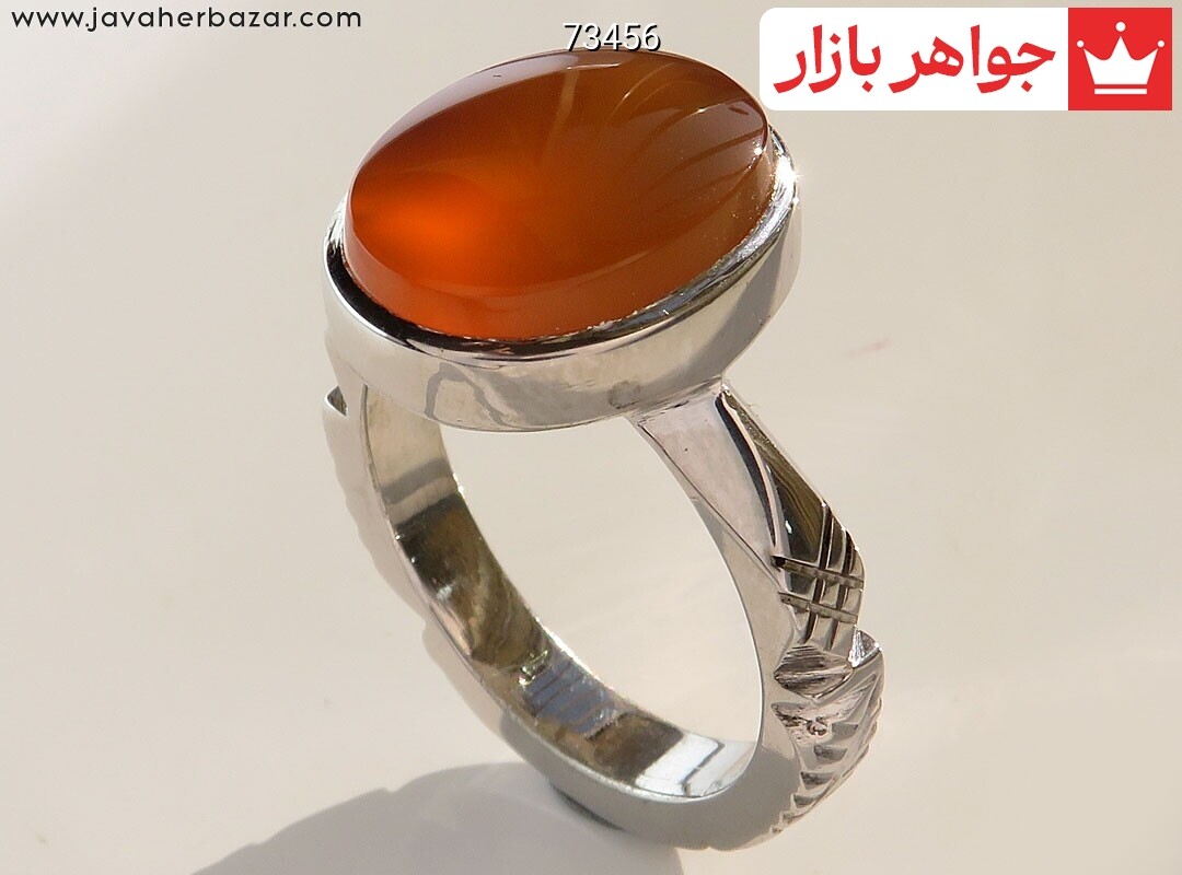 انگشتر نقره عقیق یمنی نارنجی خوش رنگ مردانه دست ساز