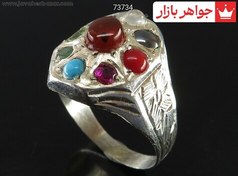 انگشتر نقره چندنگین نه جواهر مردانه - 73734