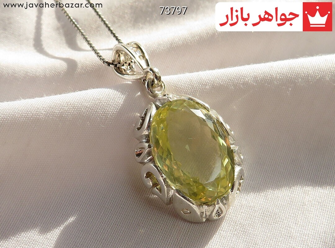 گردنبند نقره کوارتز لیمویی شفاف