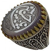 انگشتر نقره عقیق بنفش تاج برنجی یا حسین علیه السلام مردانه