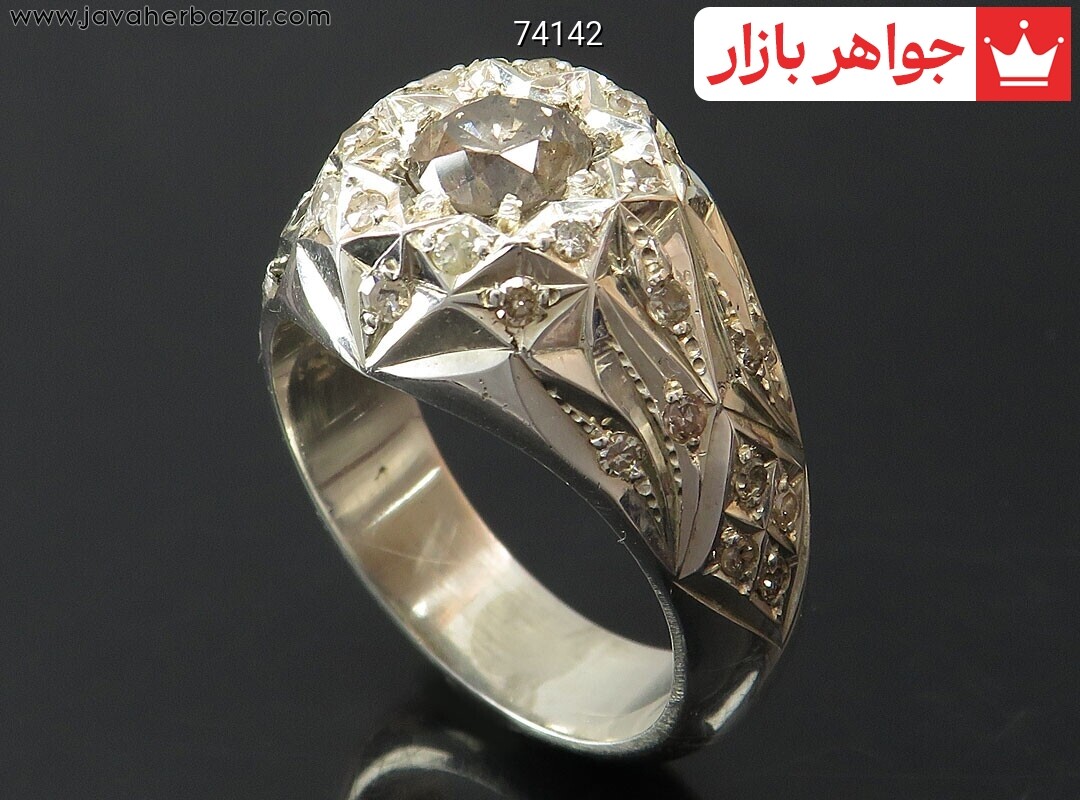 انگشتر نقره الماس اصل اشرافی و برلیان اصل مردانه دست ساز