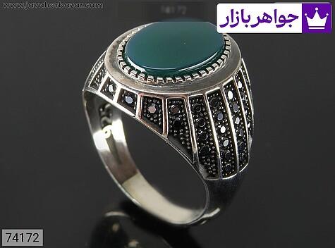 انگشتر نقره عقیق سبز مردانه میکروستینگ - 74172
