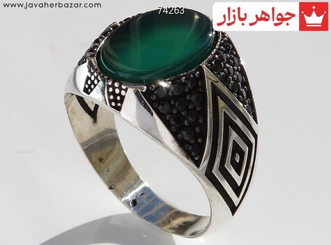 انگشتر نقره عقیق سبز مردانه میکروستینگ - 74263
