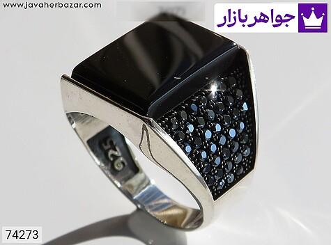 انگشتر نقره عقیق سیاه مردانه میکروستینگ - 74273