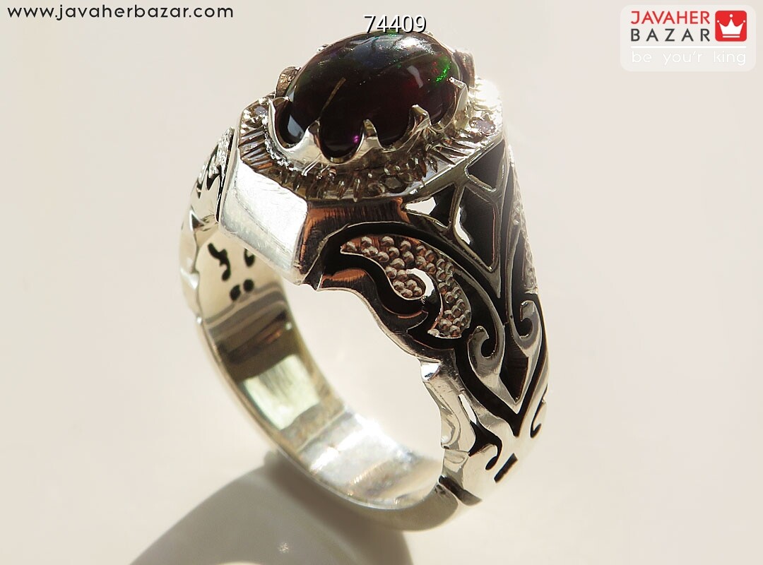 انگشتر نقره اپال سلطنتی مردانه دست ساز با برلیان اصل