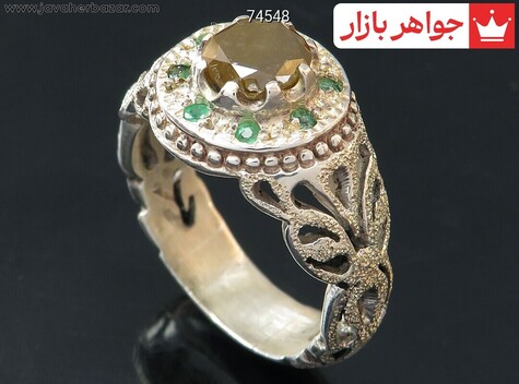 انگشتر نقره الماس و زمرد فاخر و اشرافی مردانه دست ساز - 74548