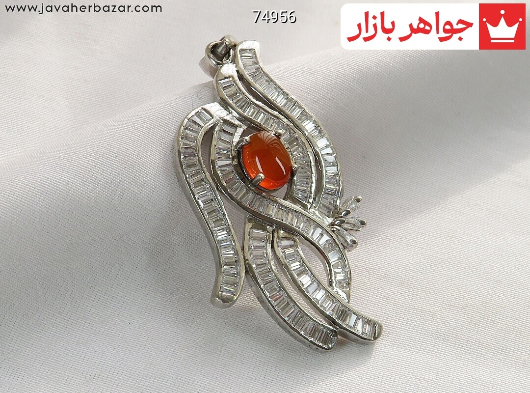 آویز نقره عقیق یمنی نارنجی مجلسی