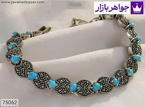 دستبند فیروزه آبی دستبند نقره فیروزه نیشابوری ارزشمند زنانه - 75062