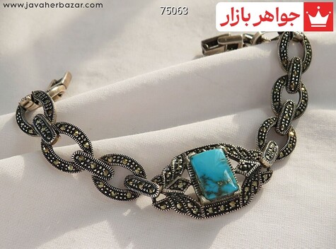 دستبند نقره فیروزه نیشابوری درشت اشرافی زنانه - 75063