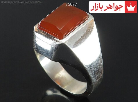 انگشتر نقره عقیق یمنی نارنجی رکاب فیلی خوش رنگ مردانه دست ساز - 75077