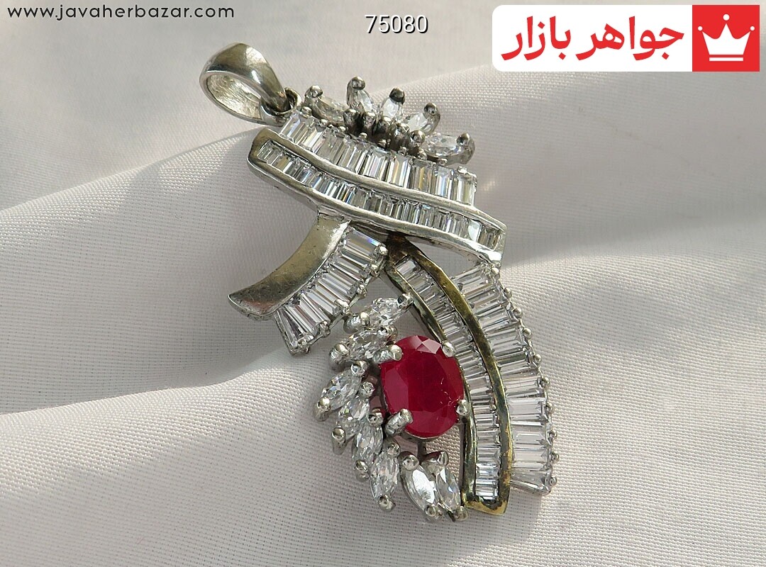 گردنبند نقره یاقوت سنتاتیک طرح مجلسی