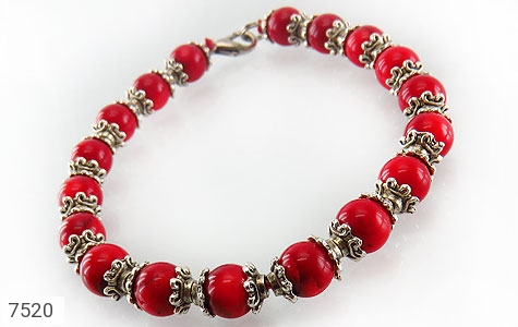 دستبند مرجان قرمز خوش رنگ زنانه - 7520