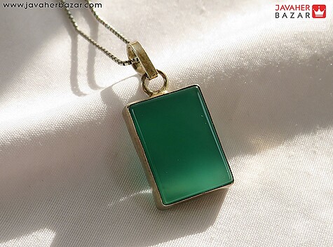 مدال نقره عقیق سبز خوش رنگ - 75253