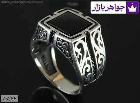 انگشتر نقره عقیق سیاه مردانه میکروستینگ - 75285
