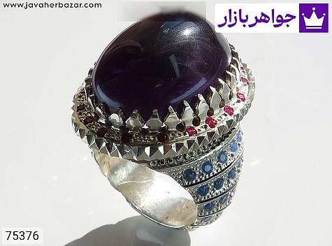 انگشتر آمتیست مردانه انگشتر نقره آمتیست دامله درشت توپاز آبی قرمز سوپر لوکس مردانه دست ساز - 75376