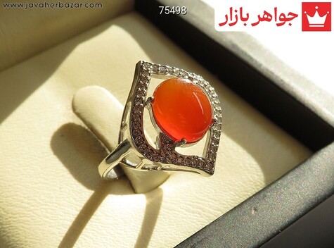 انگشتر نقره عقیق یمنی نارنجی خوشرنگ زنانه - 75498