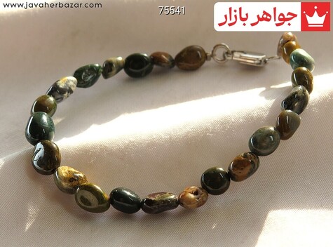 دستبند سنگی نقره جاسپر خوش رنگ زنانه - 75541