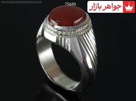 انگشتر نقره عقیق یمنی قرمز زیبا مردانه دست ساز - 75689