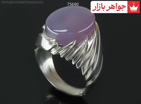 انگشتر نقره عقیق یمنی کبود خوش رنگ مردانه - 75690